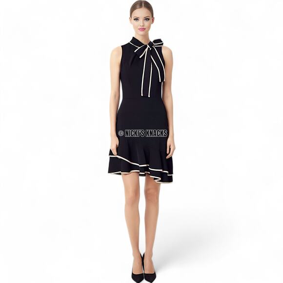 Amanda Uprichard Bow Neck Black Mini Dress Preppy Coquette Tiered Hem Size XS - Picture 2 of 11